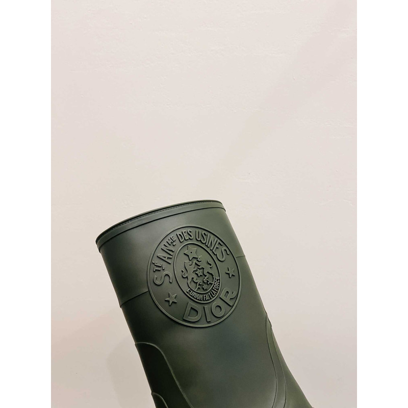 D*or union rain boots beige and brown two-tone rubber with D*or union motif  green