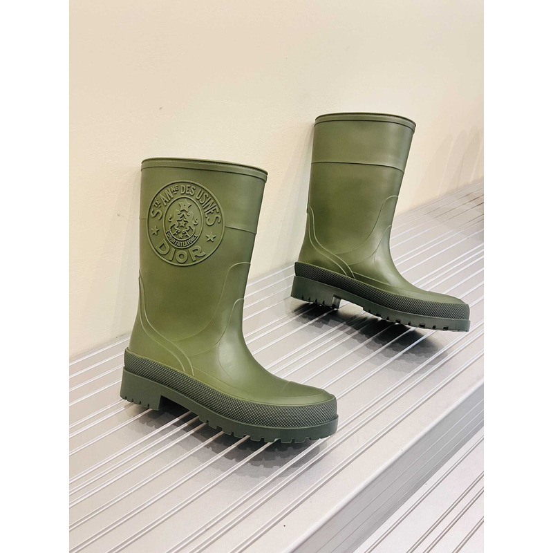 D*or union rain boots beige and brown two-tone rubber with D*or union motif  green