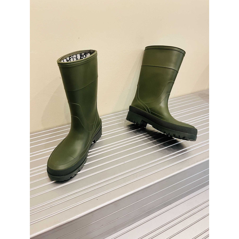 D*or union rain boots beige and brown two-tone rubber with D*or union motif  green