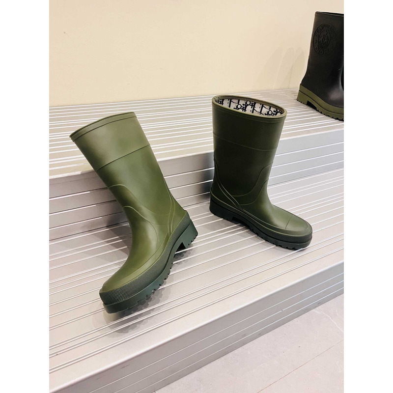 D*or union rain boots beige and brown two-tone rubber with D*or union motif  green