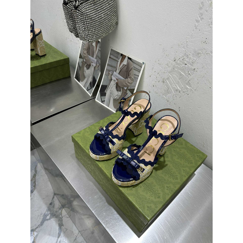 G*u*i gg sup*e platform heeled sandals blue