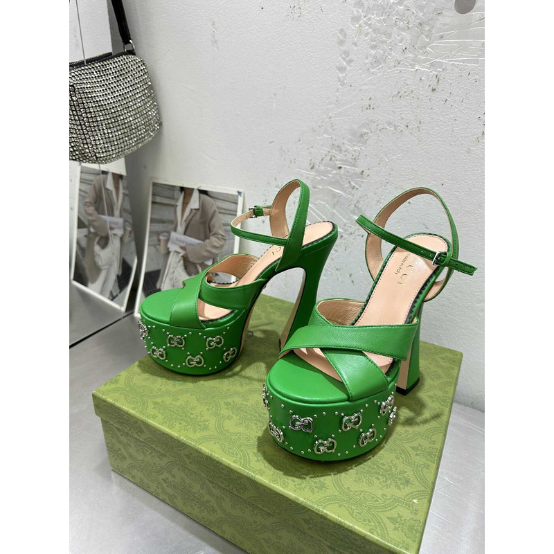 G*u*i gg stud detailed open toe platform sandals green