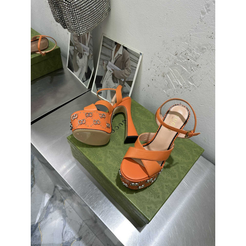 G*u*i gg stud detailed open toe platform sandals orange