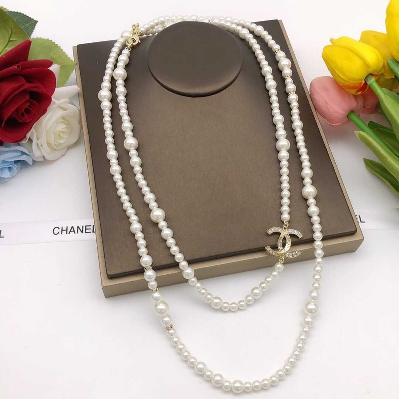 Ch*el pearl long necklace