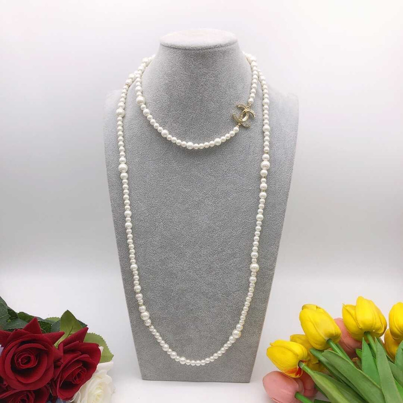 Ch*el pearl long necklace