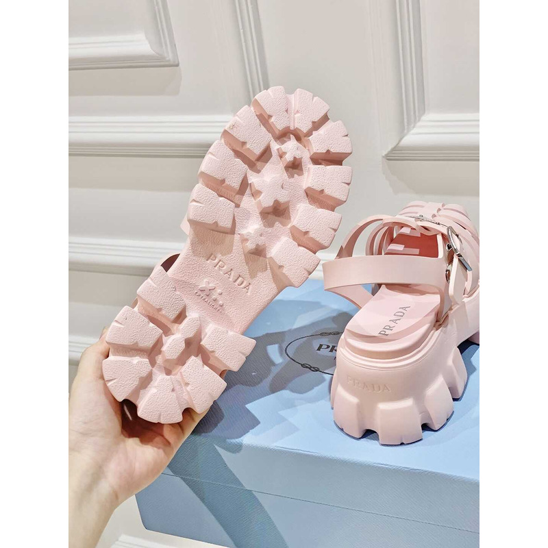 Pra*a woven cutout platform sandals pink