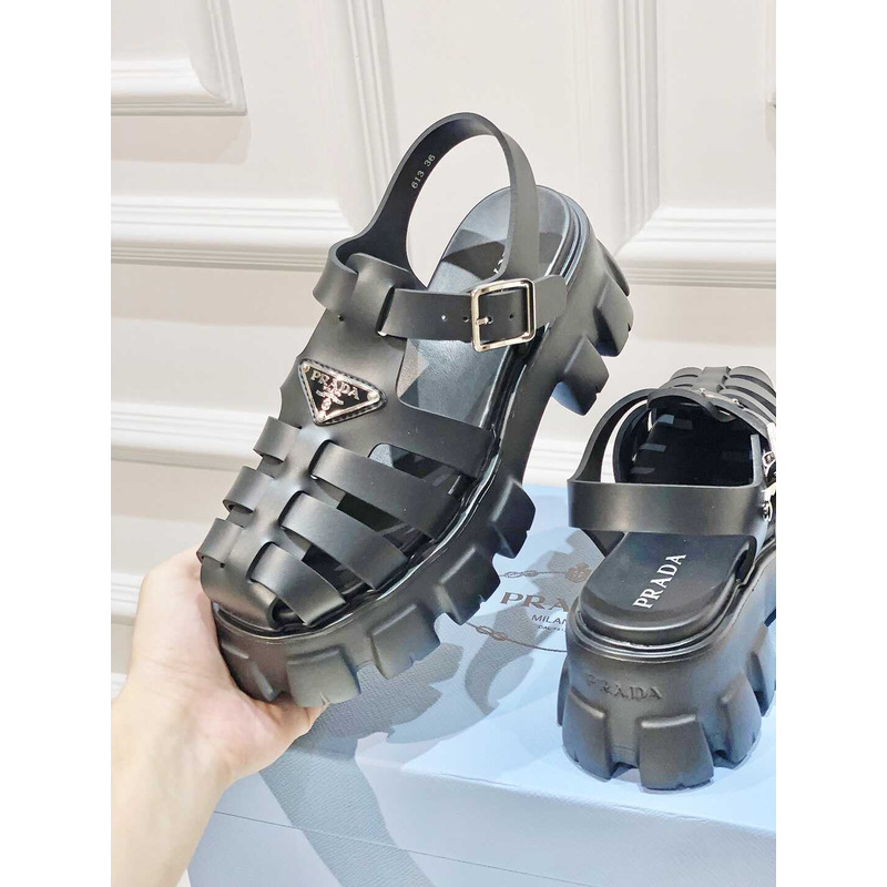 Pra*a woven cutout platform sandals black