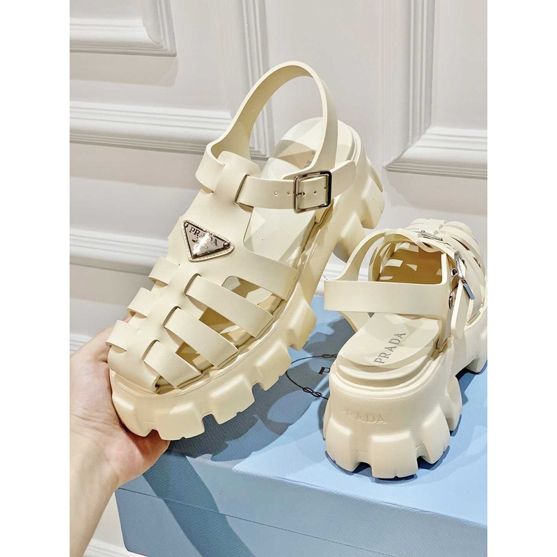 Pra*a woven cutout platform sandals white