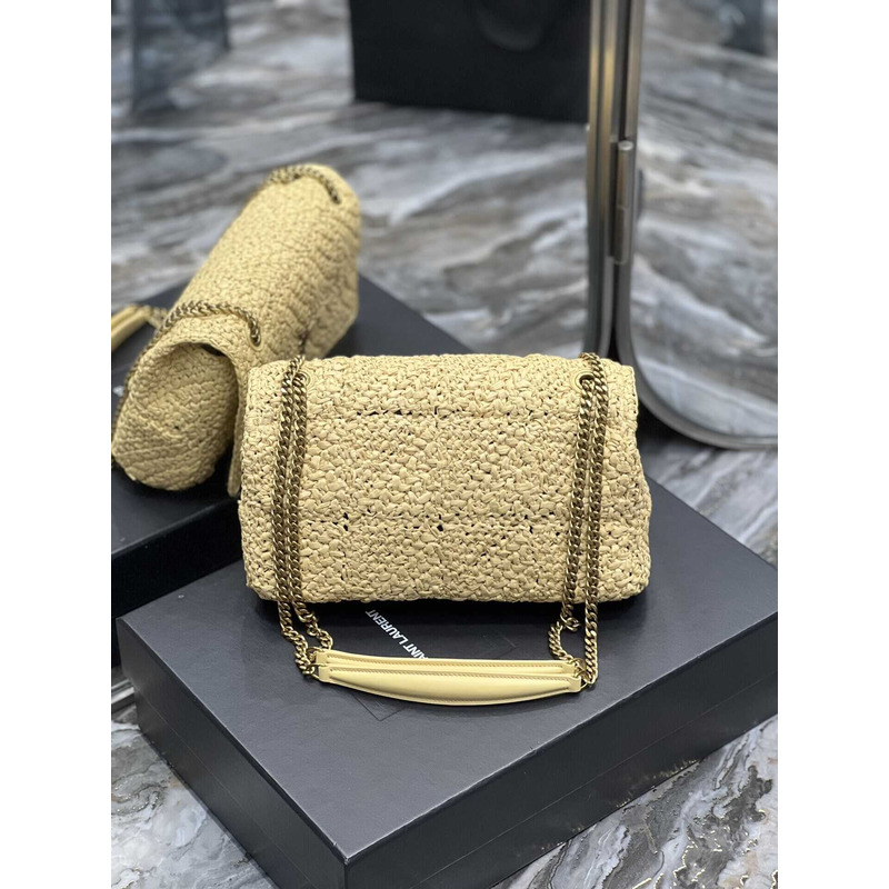 Saint Laurent Padded Tweed Shoulder Bag Milky Yellow