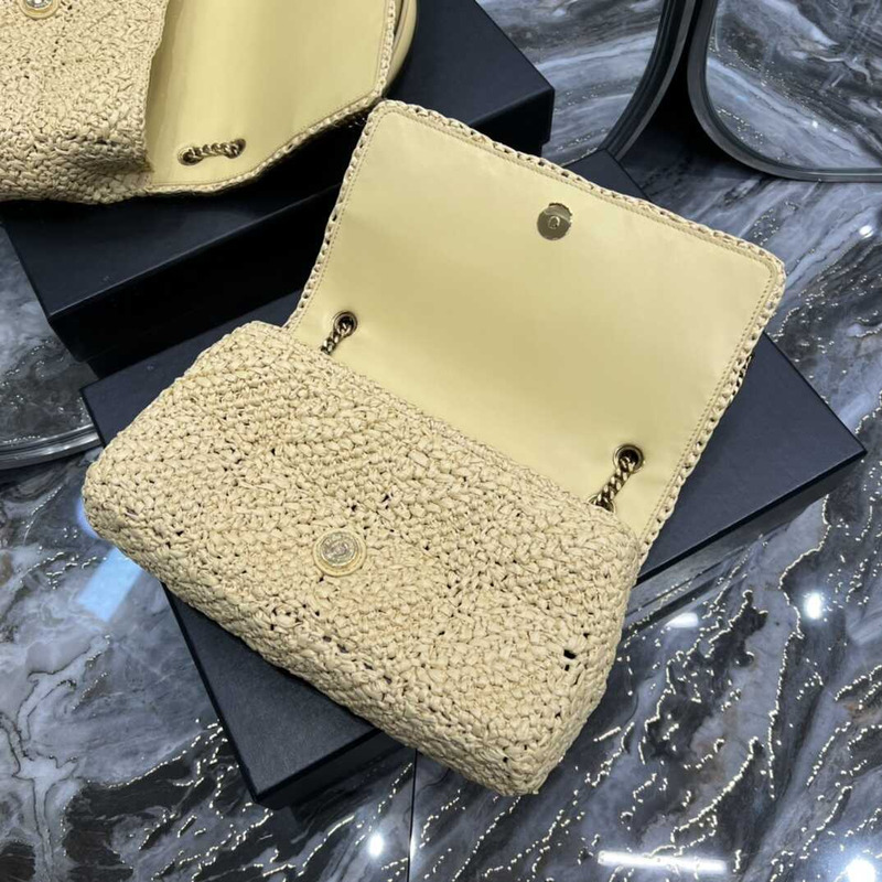 Saint Laurent Padded Tweed Shoulder Bag Milky Yellow