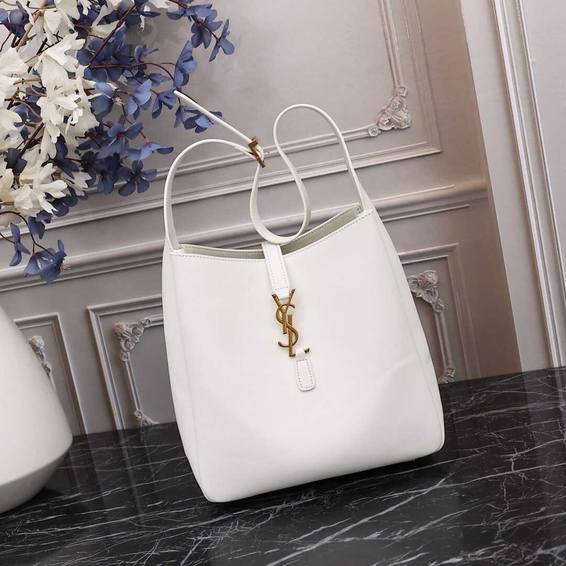 Saint Laurent Le 37 Leather Bucket Bag White