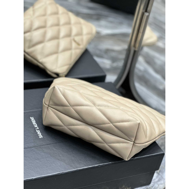 Saint Laurent Sade Calfskin Zipper Envelope Clutch Medium Beige