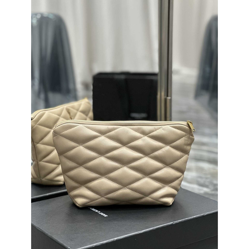 Saint Laurent Sade Calfskin Zipper Envelope Clutch Medium Beige