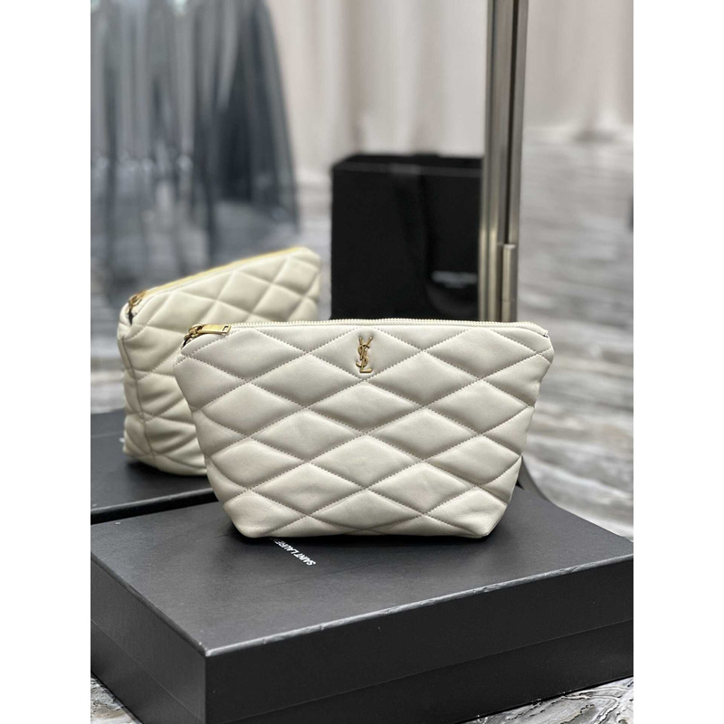 Saint Laurent Sade Calfskin Zipper Envelope Clutch Medium White