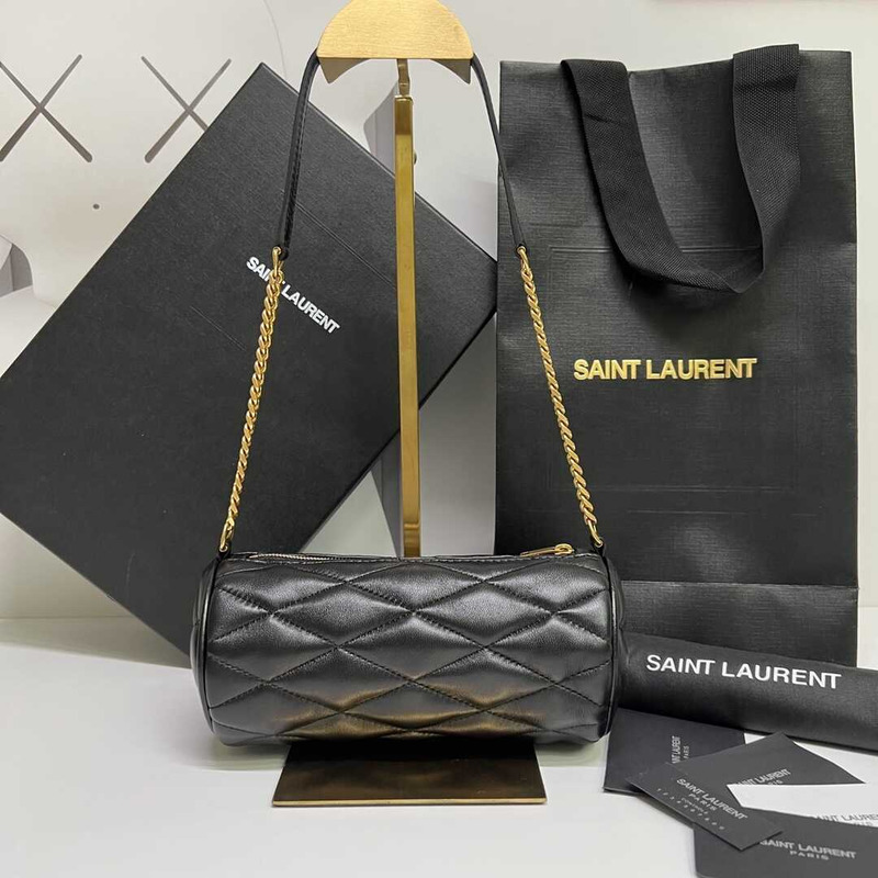 Saint Laurent Sade Mini Cylinder Bag In Quilted Lambskin Black