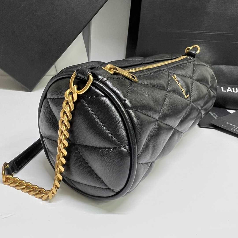 Saint Laurent Sade Mini Cylinder Bag In Quilted Lambskin Black