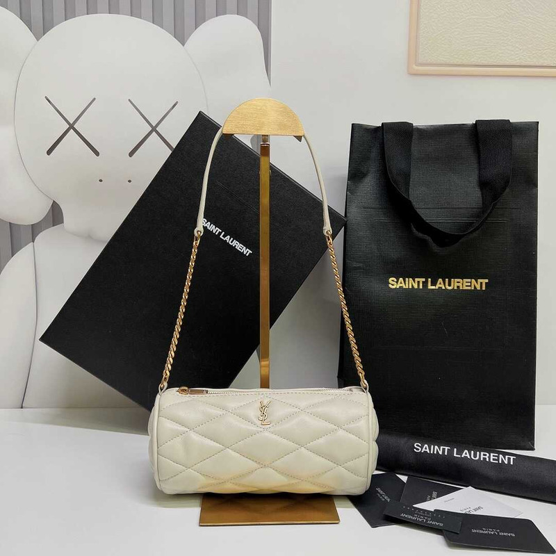 Saint Laurent Sade Mini Cylinder Bag In Quilted Lambskin White