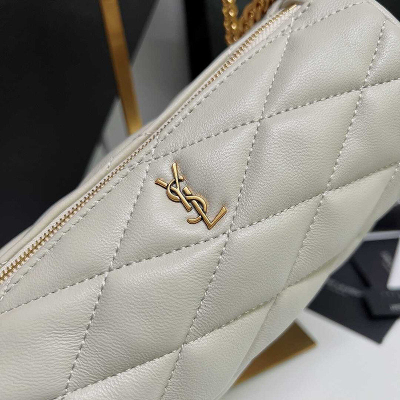 Saint Laurent Sade Mini Cylinder Bag In Quilted Lambskin White