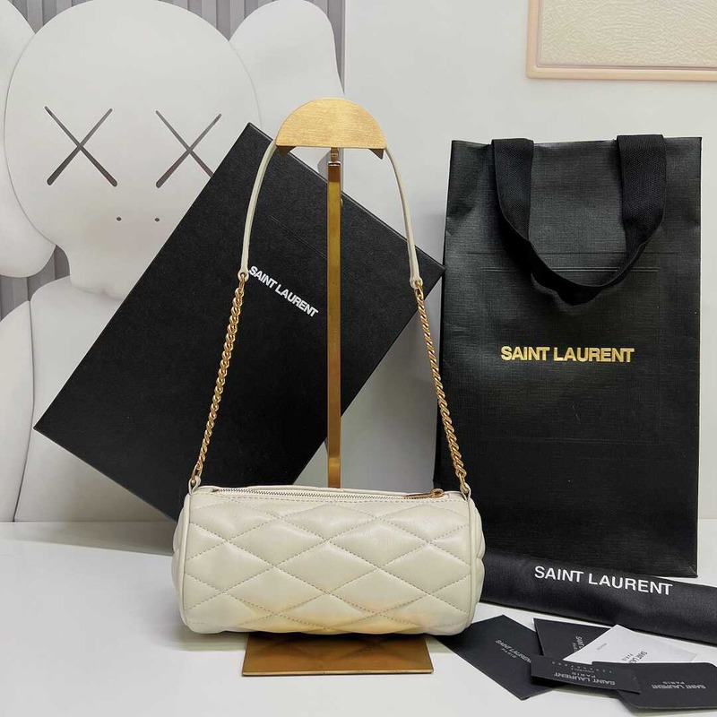 Saint Laurent Sade Mini Cylinder Bag In Quilted Lambskin White