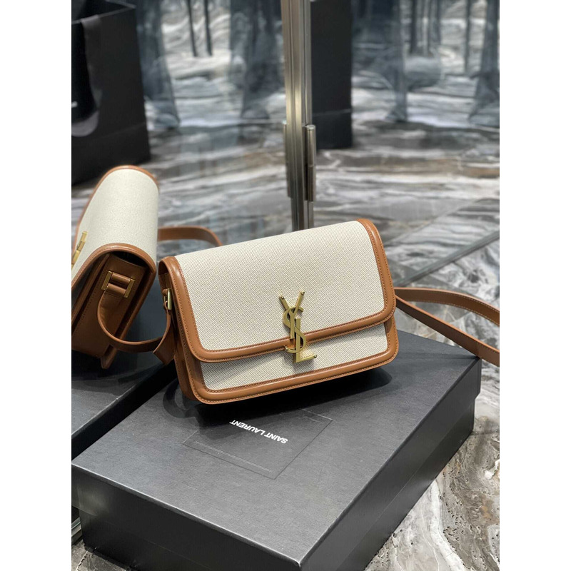 Saint Laurent Solferino Meidum Suede Crossbody Bag Beige