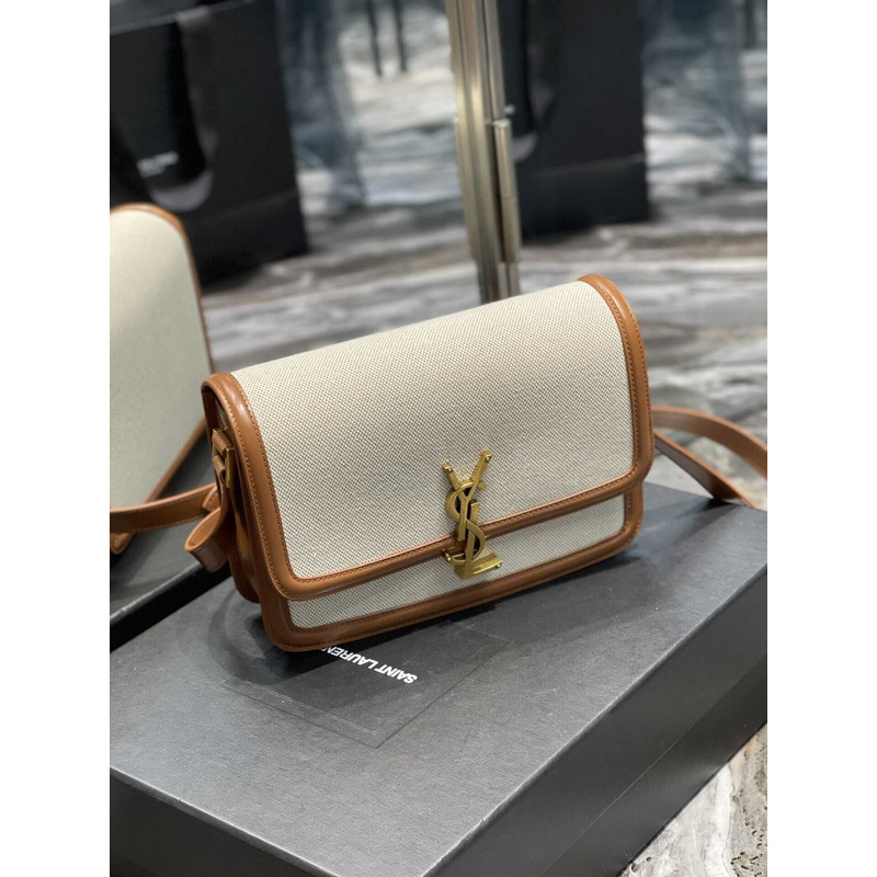 Saint Laurent Solferino Meidum Suede Crossbody Bag Beige