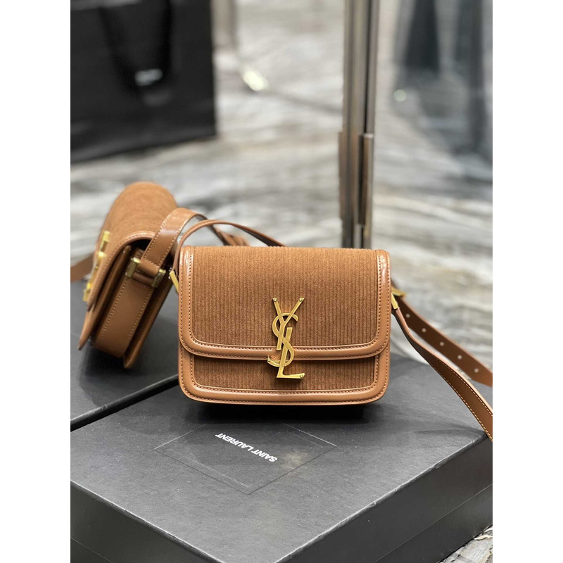 Saint Laurent Solferino Meidum Suede Crossbody Bag Brown