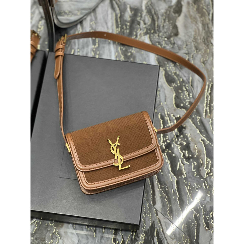 Saint Laurent Solferino Meidum Suede Crossbody Bag Brown