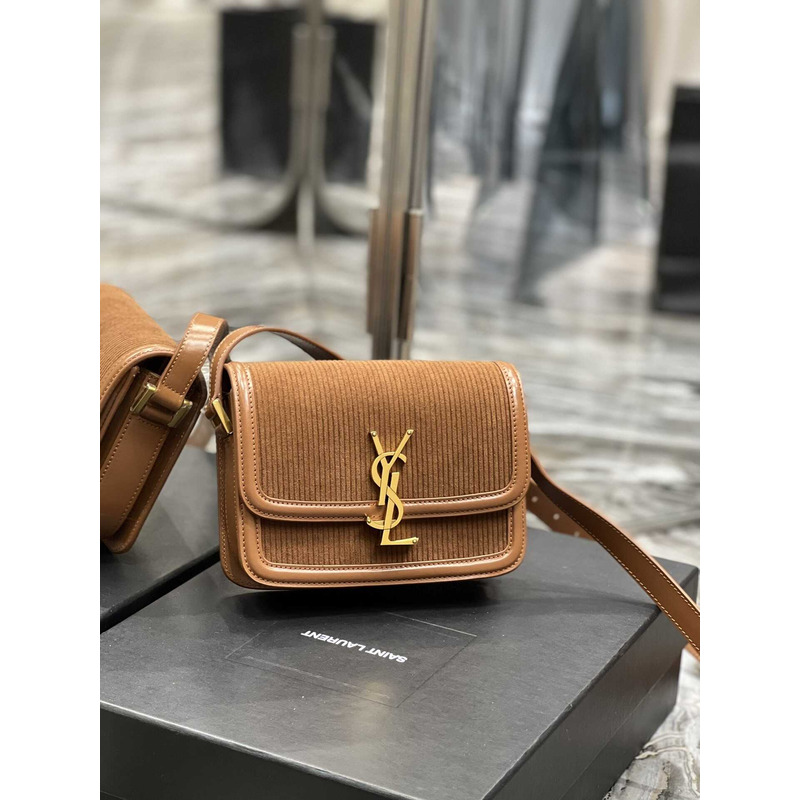 Saint Laurent Solferino Meidum Suede Crossbody Bag Brown