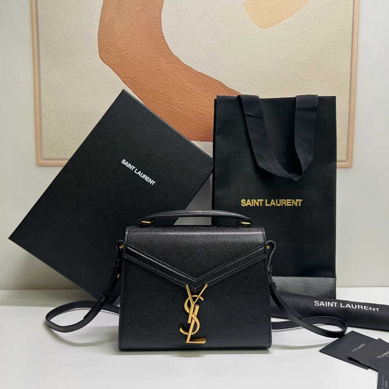 Saint Laurent Cassandra Mini Grained Embossed Leather Shoulder Crossbody Black