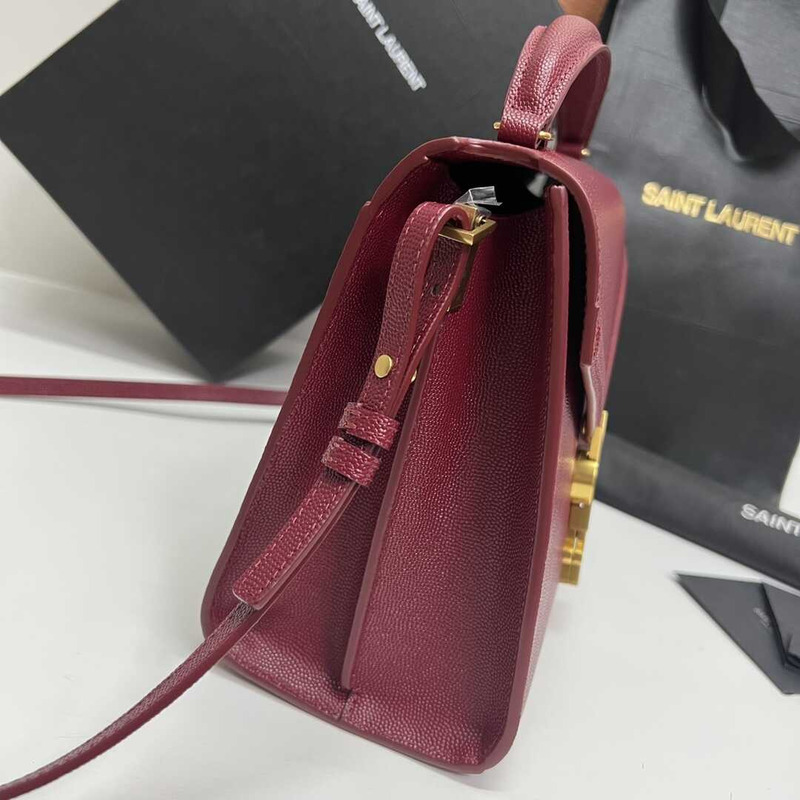 Saint Laurent Cassandra Medium Grained Embossed Leather Shoulder Crossbody Red