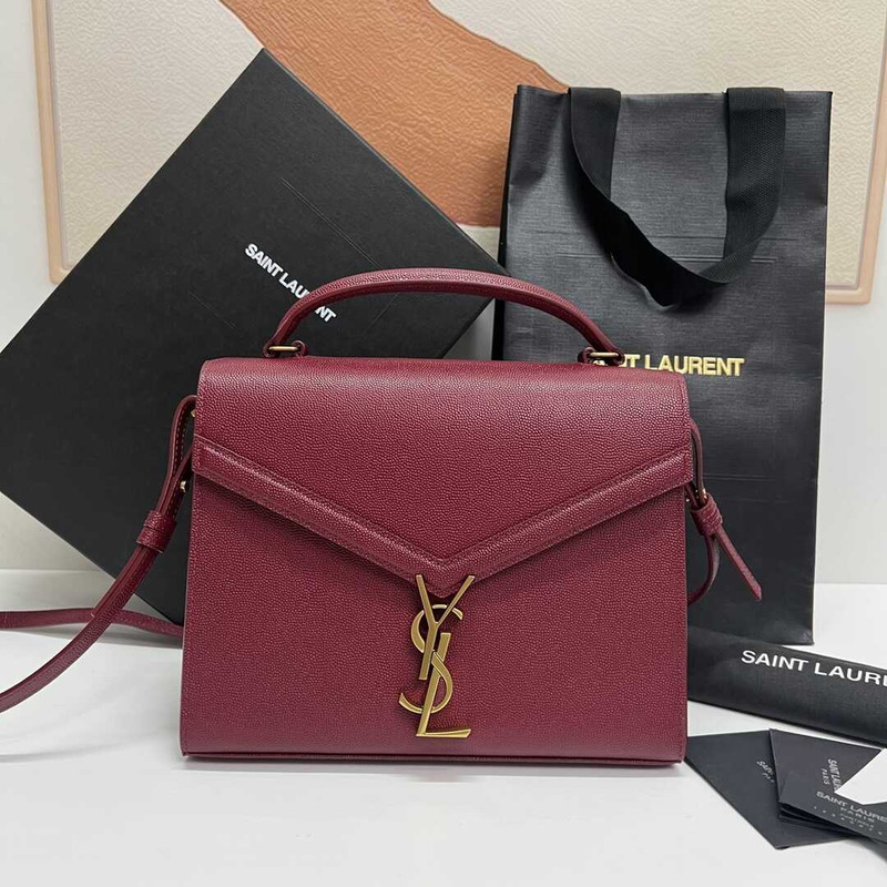 Saint Laurent Cassandra Medium Grained Embossed Leather Shoulder Crossbody Red