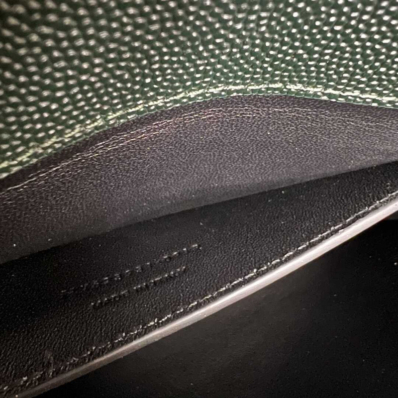 Saint Laurent Cassandra Medium Grained Embossed Leather Shoulder Crossbody Tote Dark Green