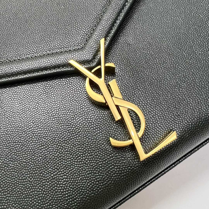 Saint Laurent Cassandra Medium Grained Embossed Leather Shoulder Crossbody Tote Dark Green