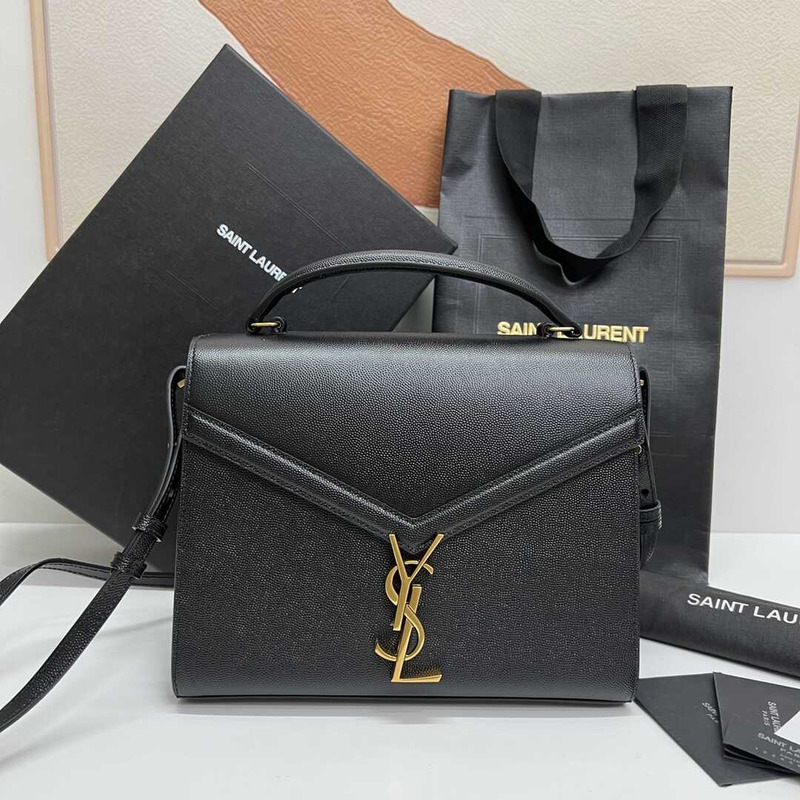 Saint Laurent Cassandra Medium Grained Embossed Leather Shoulder Crossbody Tote Black