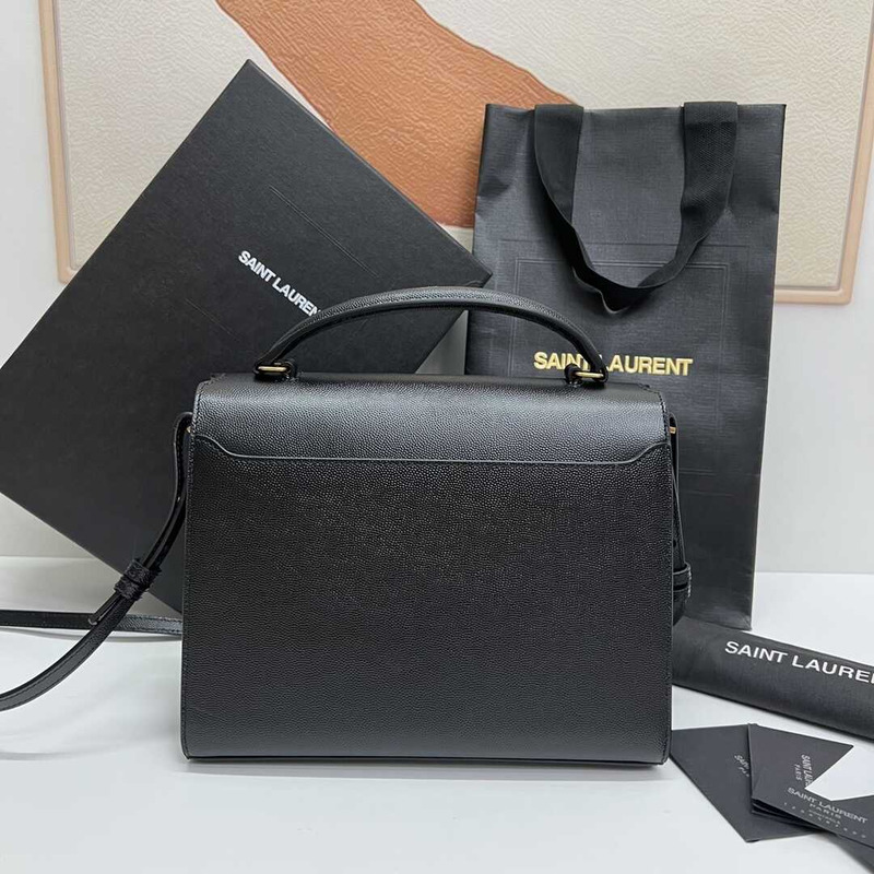 Saint Laurent Cassandra Medium Grained Embossed Leather Shoulder Crossbody Tote Black