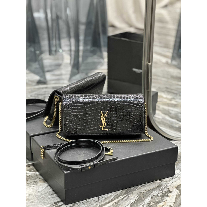 Saint Laurent Cassandra Croc Embossed Chain Wallet