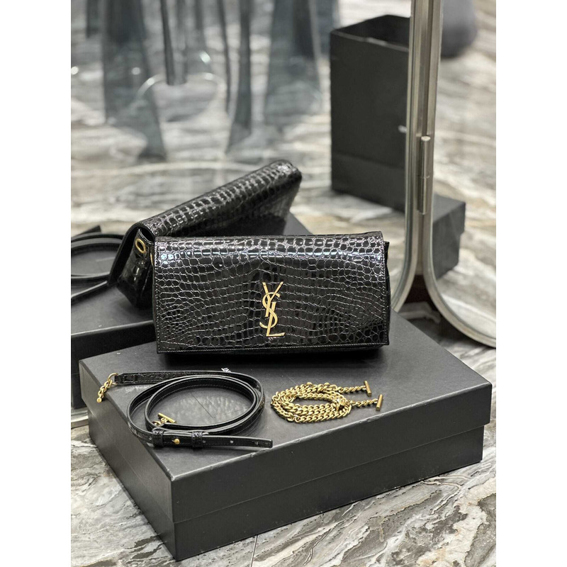 Saint Laurent Cassandra Croc Embossed Chain Wallet