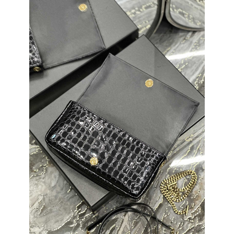 Saint Laurent Cassandra Croc Embossed Chain Wallet