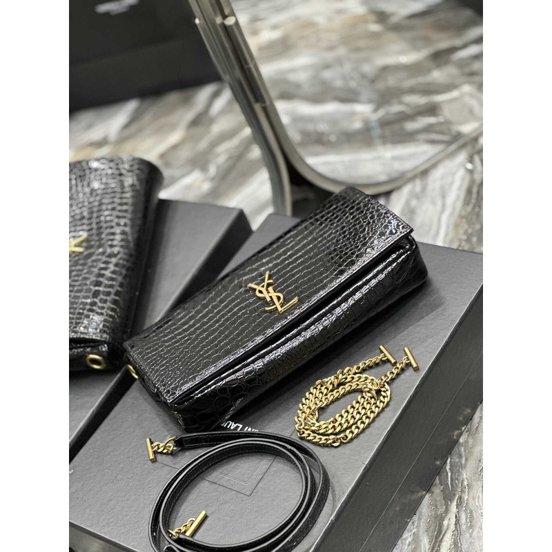 Saint Laurent Cassandra Croc Embossed Chain Wallet