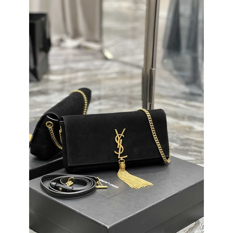 Saint Laurent Kate Medium Bag IN Suede With Tassels Black