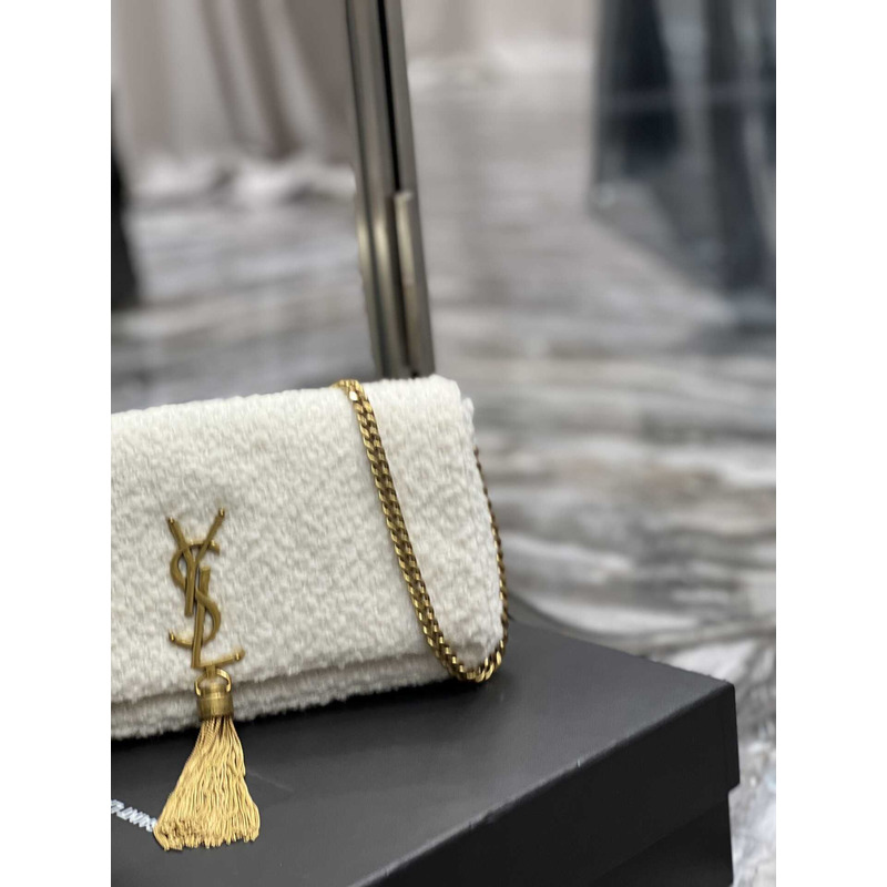 Saint Laurent Kate 99 Medium Tassel Bag White