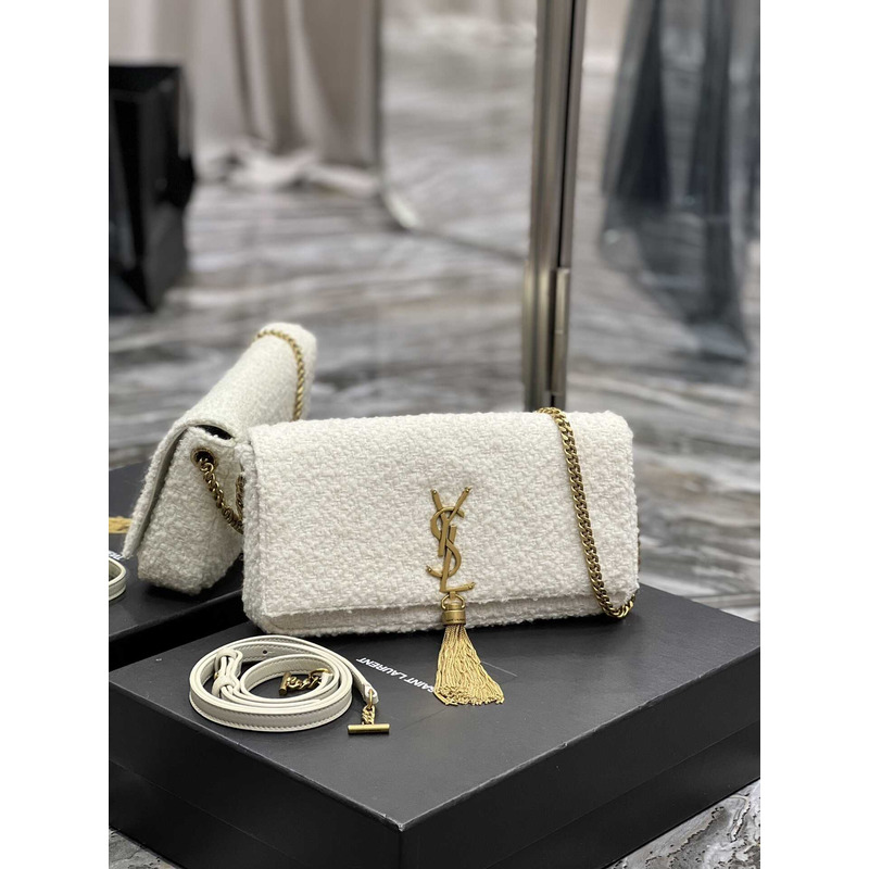 Saint Laurent Kate 99 Medium Tassel Bag White