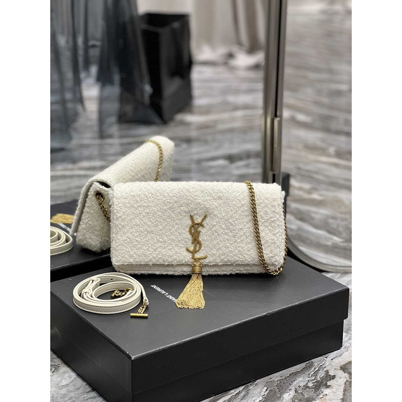 Saint Laurent Kate 99 Medium Tassel Bag White