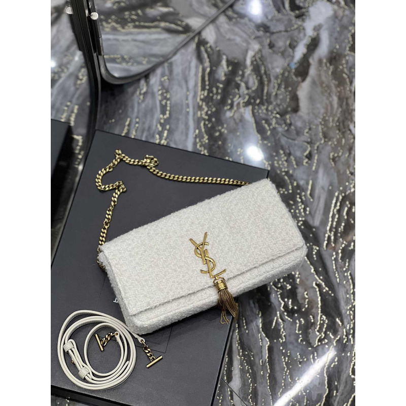 Saint Laurent Kate 99 Medium Tassel Bag White