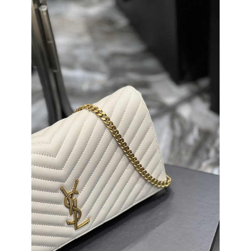 Saint Laurent Supple Kate 99 Quilted Calfskin Leather Shoulder Bag Cream