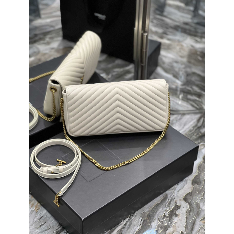 Saint Laurent Supple Kate 99 Quilted Calfskin Leather Shoulder Bag Cream