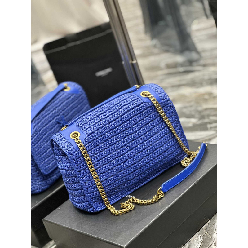 Saint Laurent Niki Medium Crocheted Shoulder Bag Royal Blue