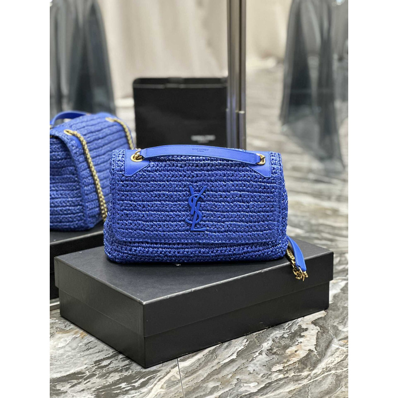 Saint Laurent Niki Medium Crocheted Shoulder Bag Royal Blue