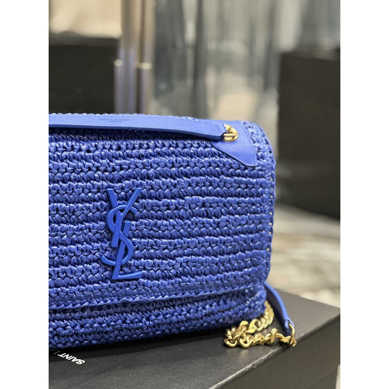 Saint Laurent Niki Medium Crocheted Shoulder Bag Royal Blue