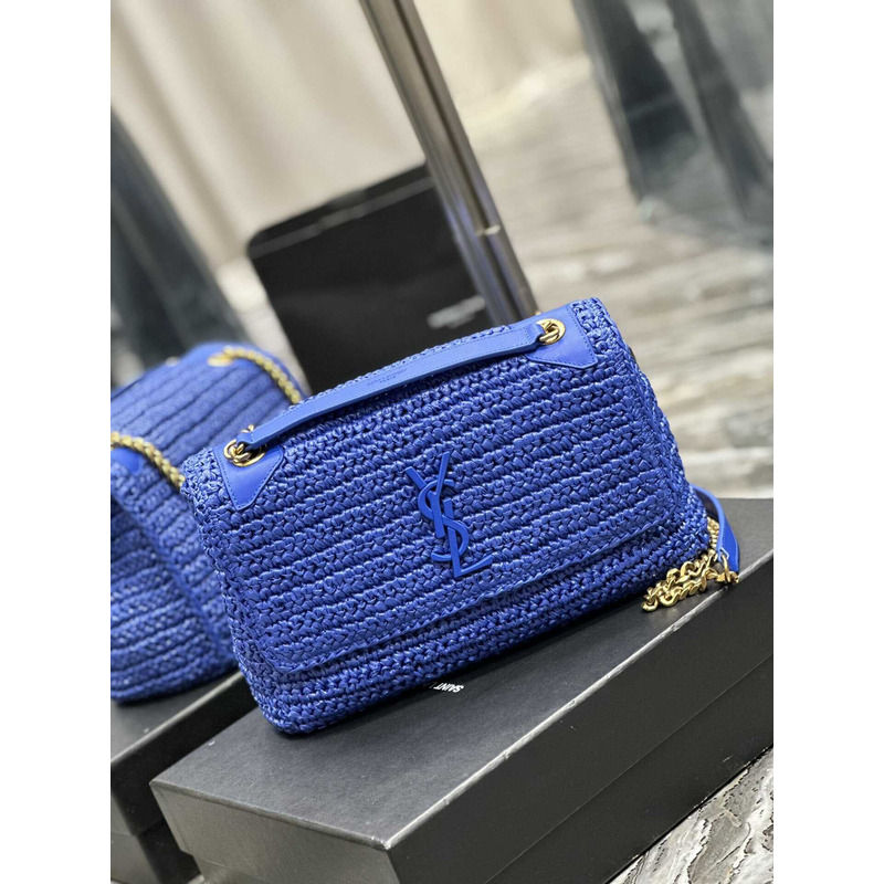 Saint Laurent Niki Medium Crocheted Shoulder Bag Royal Blue